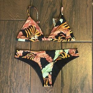Rip Curl Tropical Print Bikini - Black and Orange